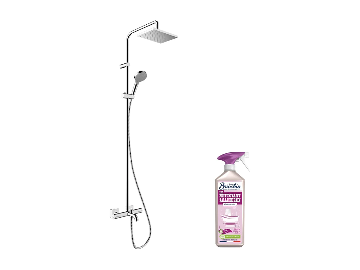 Colonne bain douche thermostatique HANSGROHE Vernis Shape 230 chromé + nettoyant Briochin