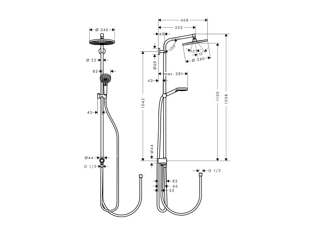 Colonne de douche ou bain douche sans mitigeur HANSGROHE Crometta S 240 chromé