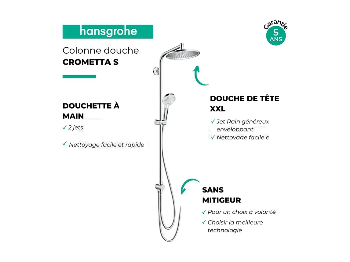 Colonne de douche ou bain douche sans mitigeur HANSGROHE Crometta S 240 chromé