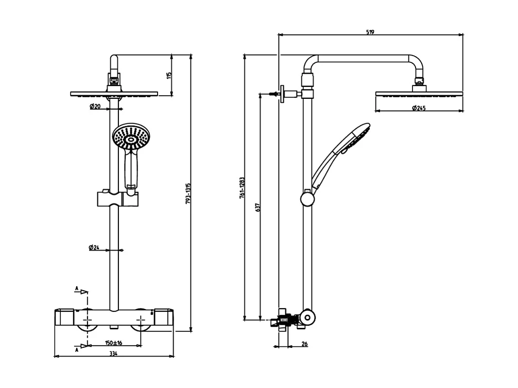 Colonne de douche thermostatique JACOB DELAFON Juliette noir mat