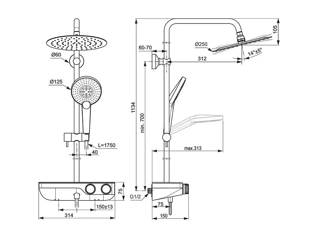Colonne douche thermostatique IDEAL STANDARD douchette ronde Ceratherm S200 + Nettoyant BRIOCHIN Ecocert