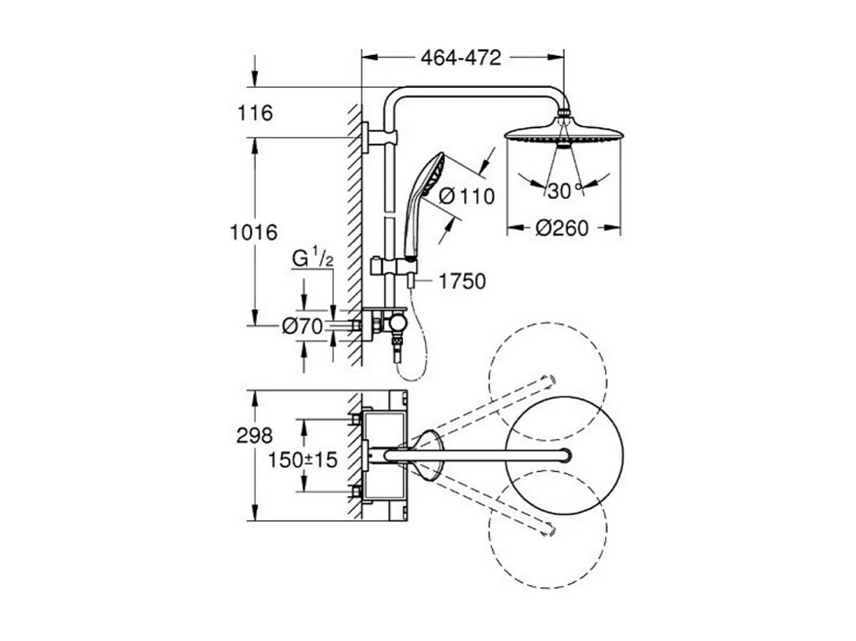 GROHE Colonne douche Vitalio + Porte savon Bau Cosmopolitan