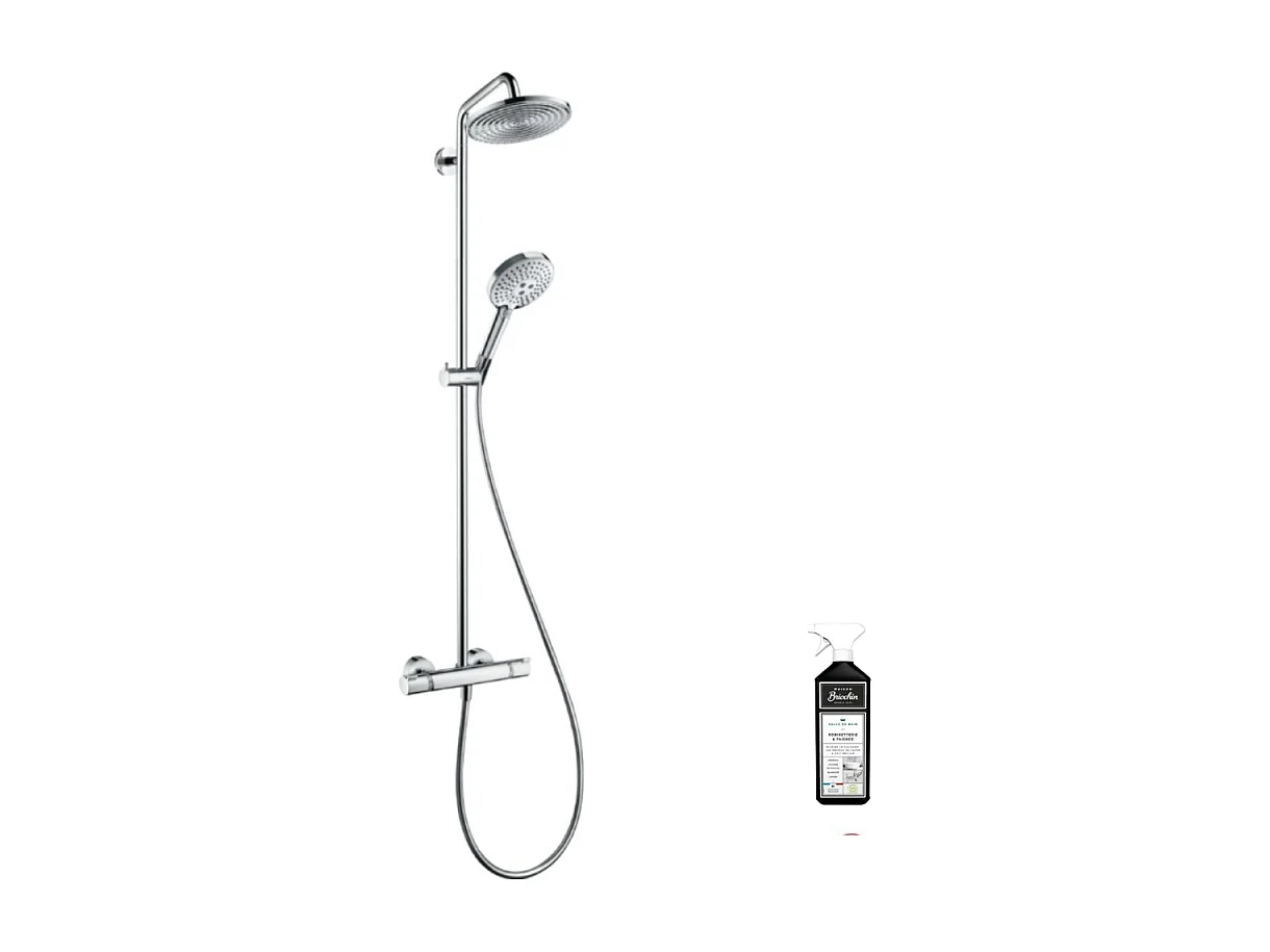 Colonne de douche thermostatique HANSGROHE Raidance S EcoSmart chromée + nettoyant Briochin