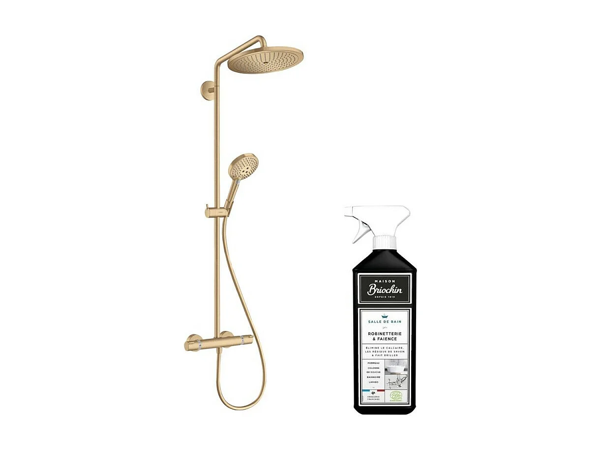 Colonne de douche thermostatique HANSGROHE Croma Select S 280 Bronze brossée + nettoyant Briochin