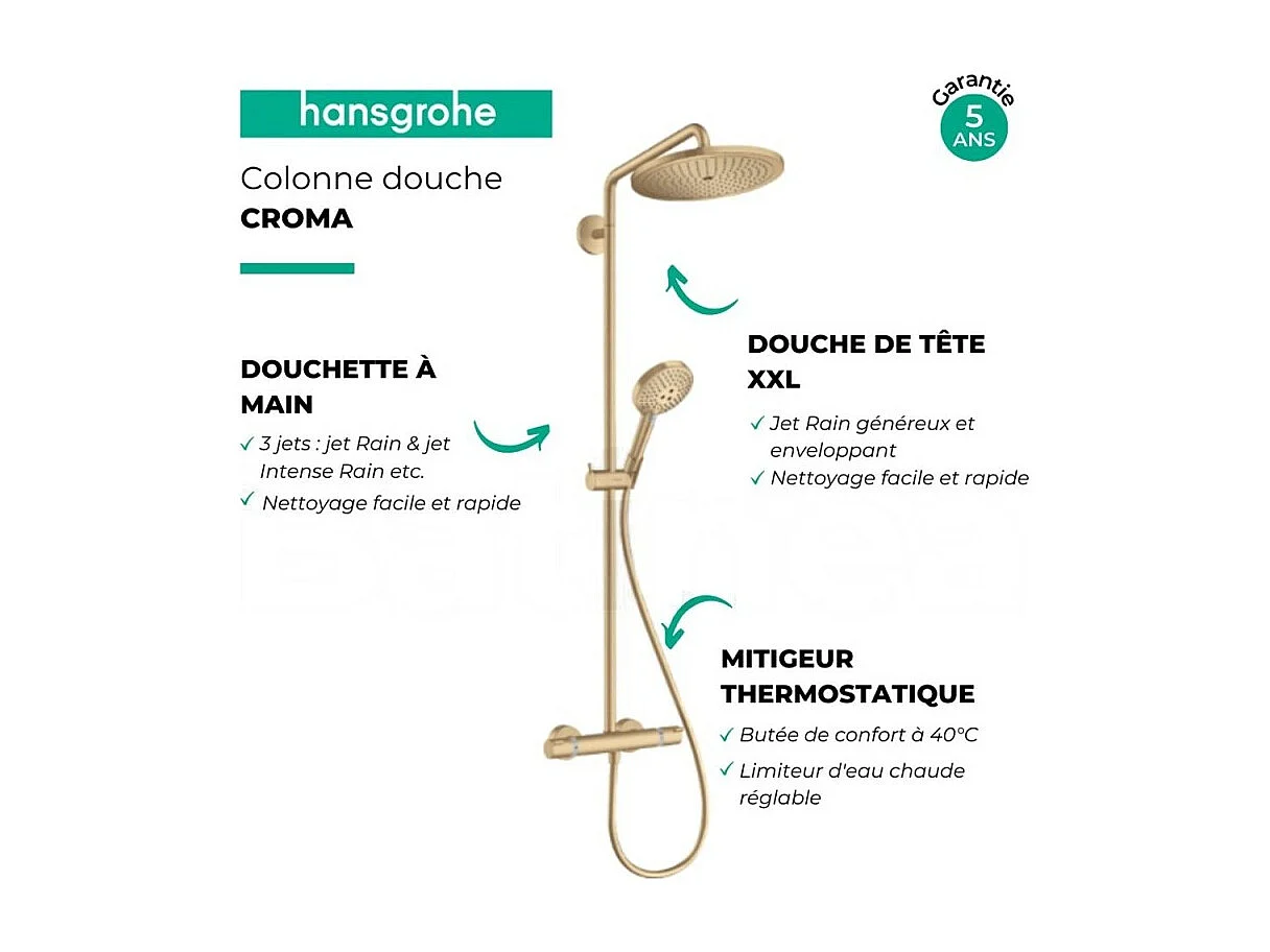 Colonne de douche thermostatique HANSGROHE Croma Select S 280 Bronze brossée + nettoyant Briochin