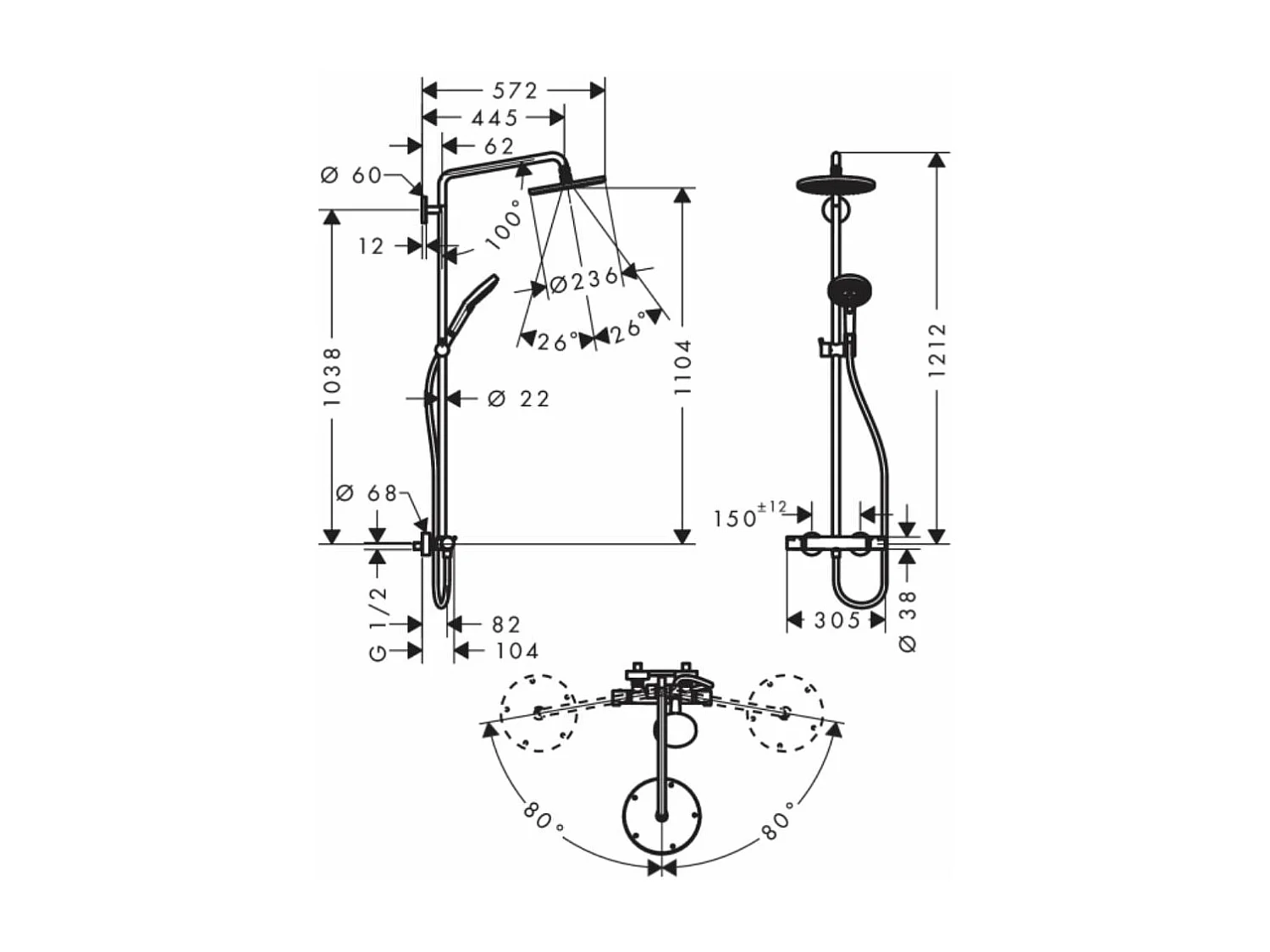 Colonne de douche thermostatique HANSGROHE Raidance S 240 EcoSmart chromé