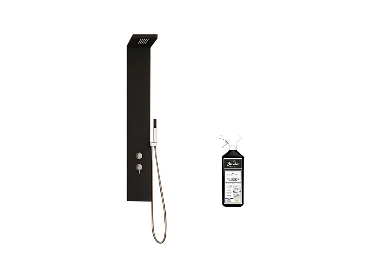 Colonne de douche KINEDO Aquastyle inox laquée noir mat + nettoyant Briochin