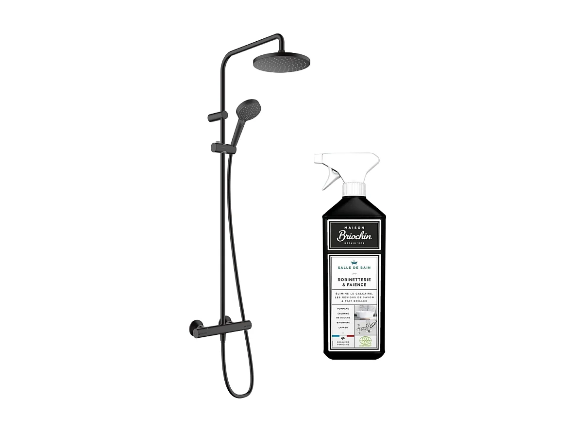 Colonne de douche thermostatique HANSGROHE Vernis Blend 2 jets noir mat + nettoyant Briochin