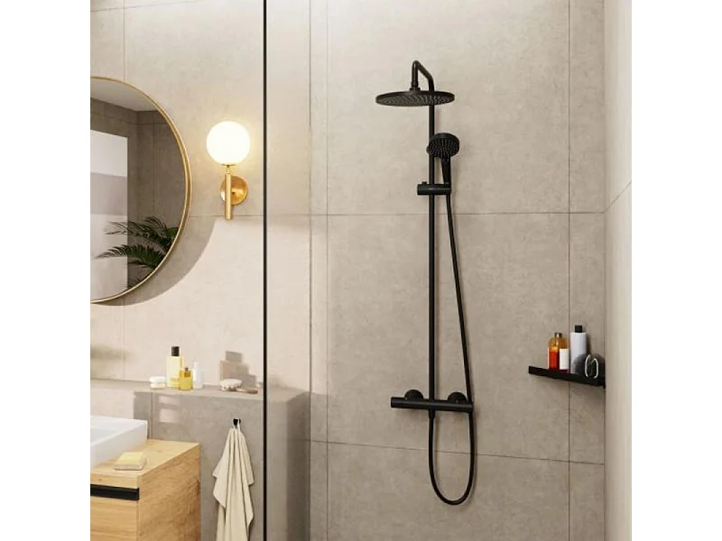 Colonne de douche thermostatique HANSGROHE Vernis Blend 2 jets noir mat + nettoyant Briochin