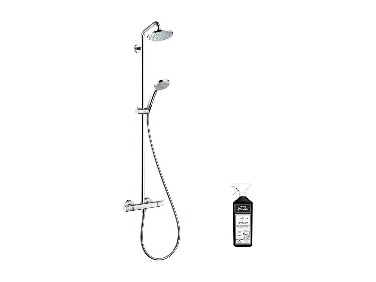 Colonne de douche thermostatique HANSGROHE Crometta 4 jets Chrome + nettoyant Briochin