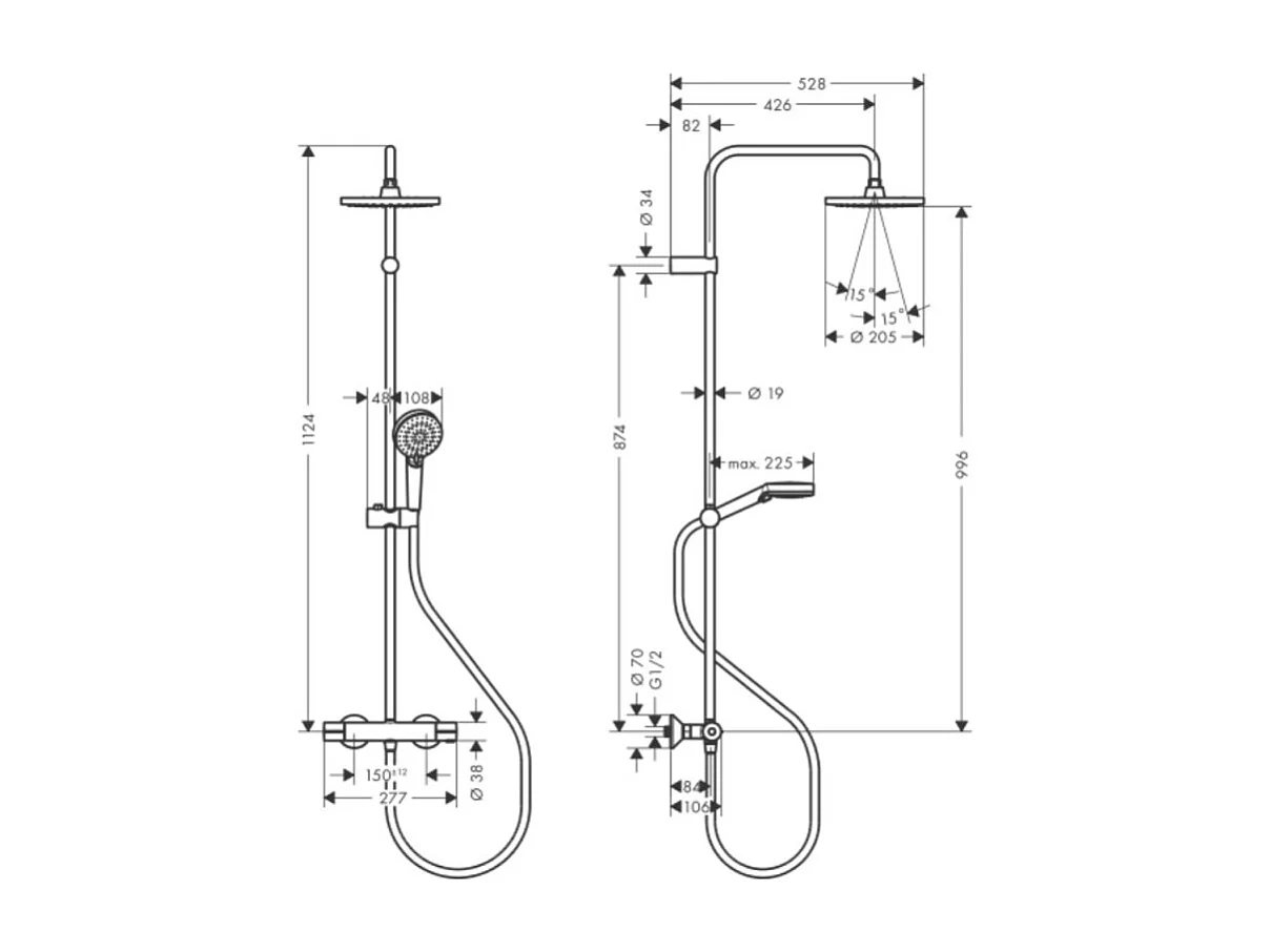 HANSGROHE Columna de ducha termostática Vernis Blend 200 negro mate