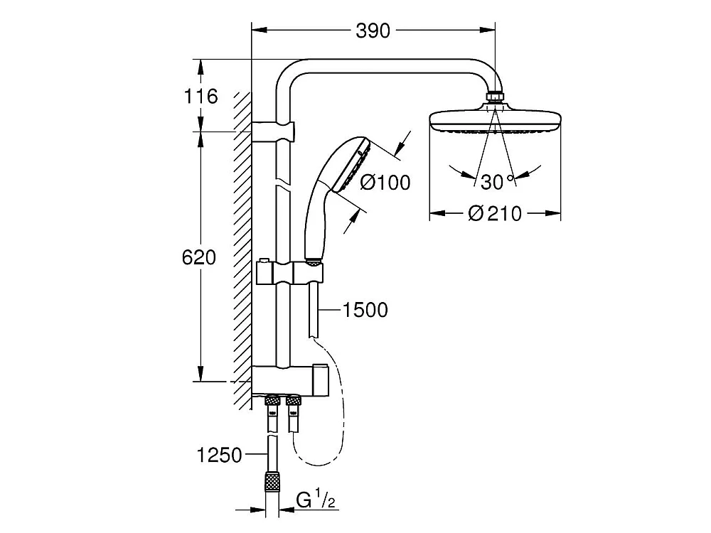 GROHE Colonne de douche avec inverseur manuel Tempesta system 210