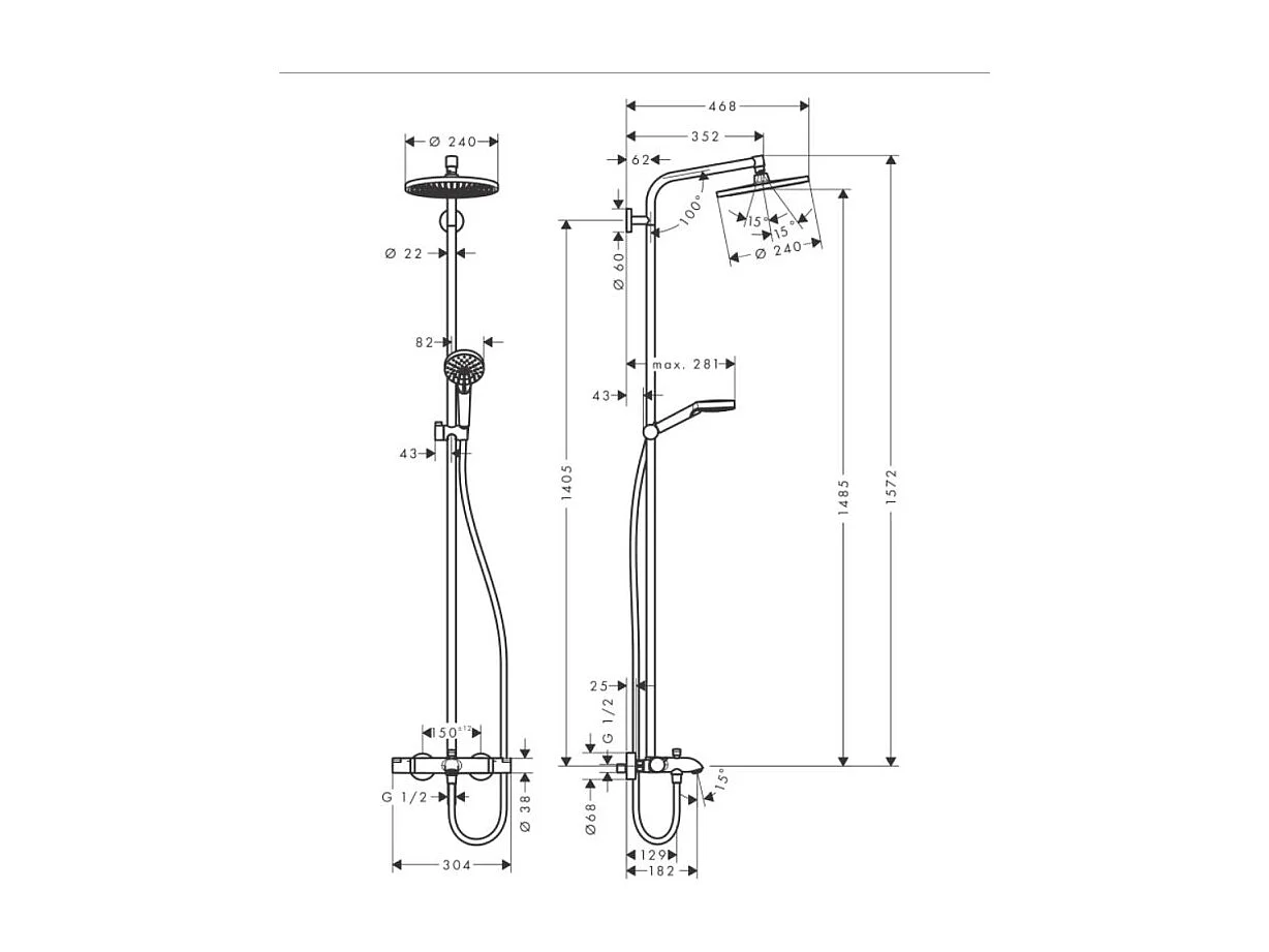 Colonne bain douche thermostatique HANSGROHE Crometta S 240 chromé