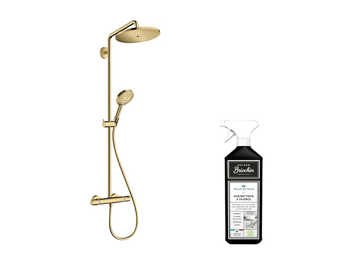 Colonne de douche thermostatique HANSGROHE Croma Select S 280 Aspect dorée poli + nettoyant Briochin