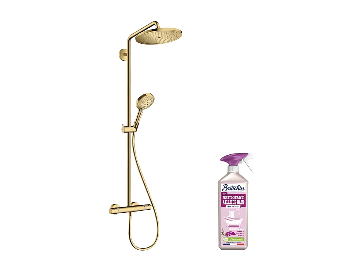 Colonne de douche thermostatique HANSGROHE Croma Select S 280 Aspect dorée poli + nettoyant Briochin