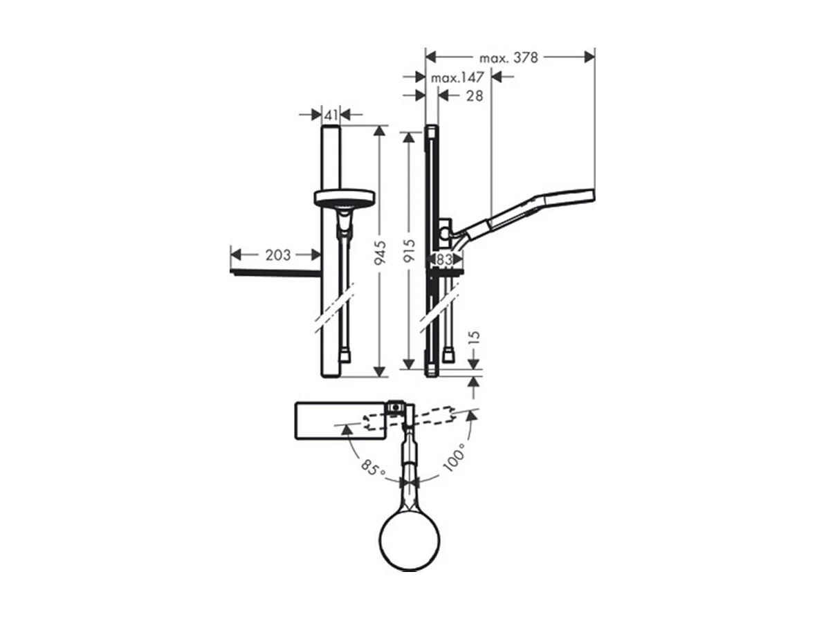 Ensemble de douche 130 3jet avec barre de douche 90 cm avec porte-savon chromé Hansgrohe Rainfinity