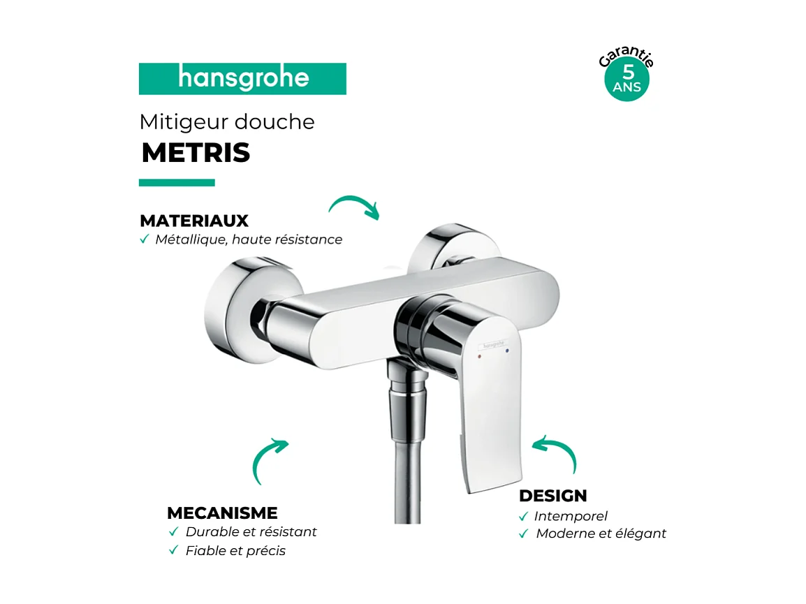 Mitigeur douche mécanique HANSGROHE Metris chromé