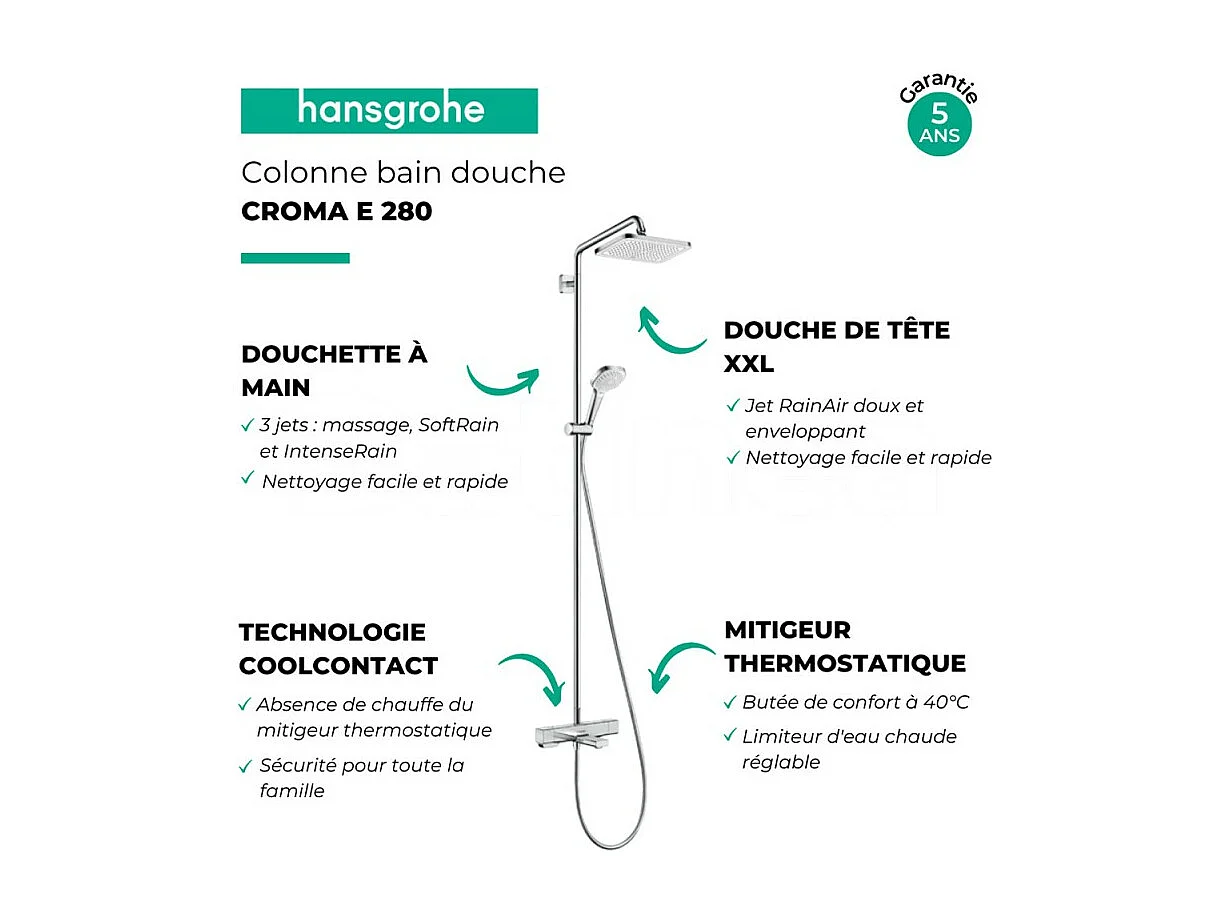 Colonne bain douche thermostatique HANSGROHE Croma E 280 chromé