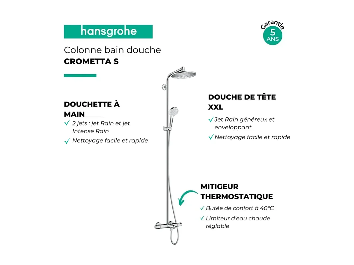 Colonne bain douche thermostatique HANSGROHE Crometta S 240 chromé + nettoyant Briochin