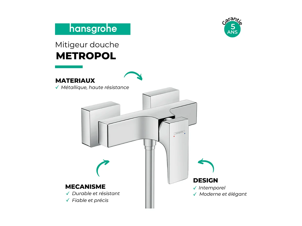 Mitigeur douche mécanique HANSGROHE Metropol noir chromé brossé