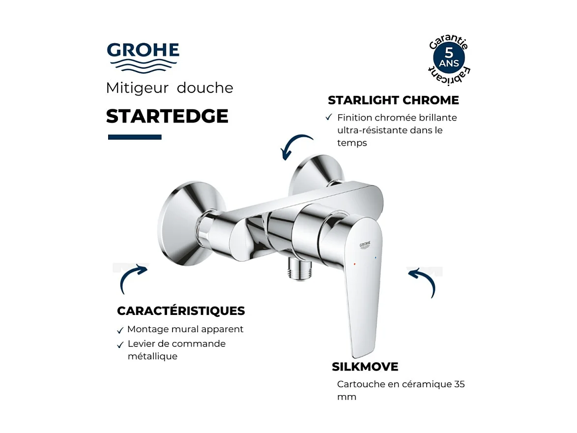 Mitigeur de douche mécanique GROHE Startedge + nettoyant
