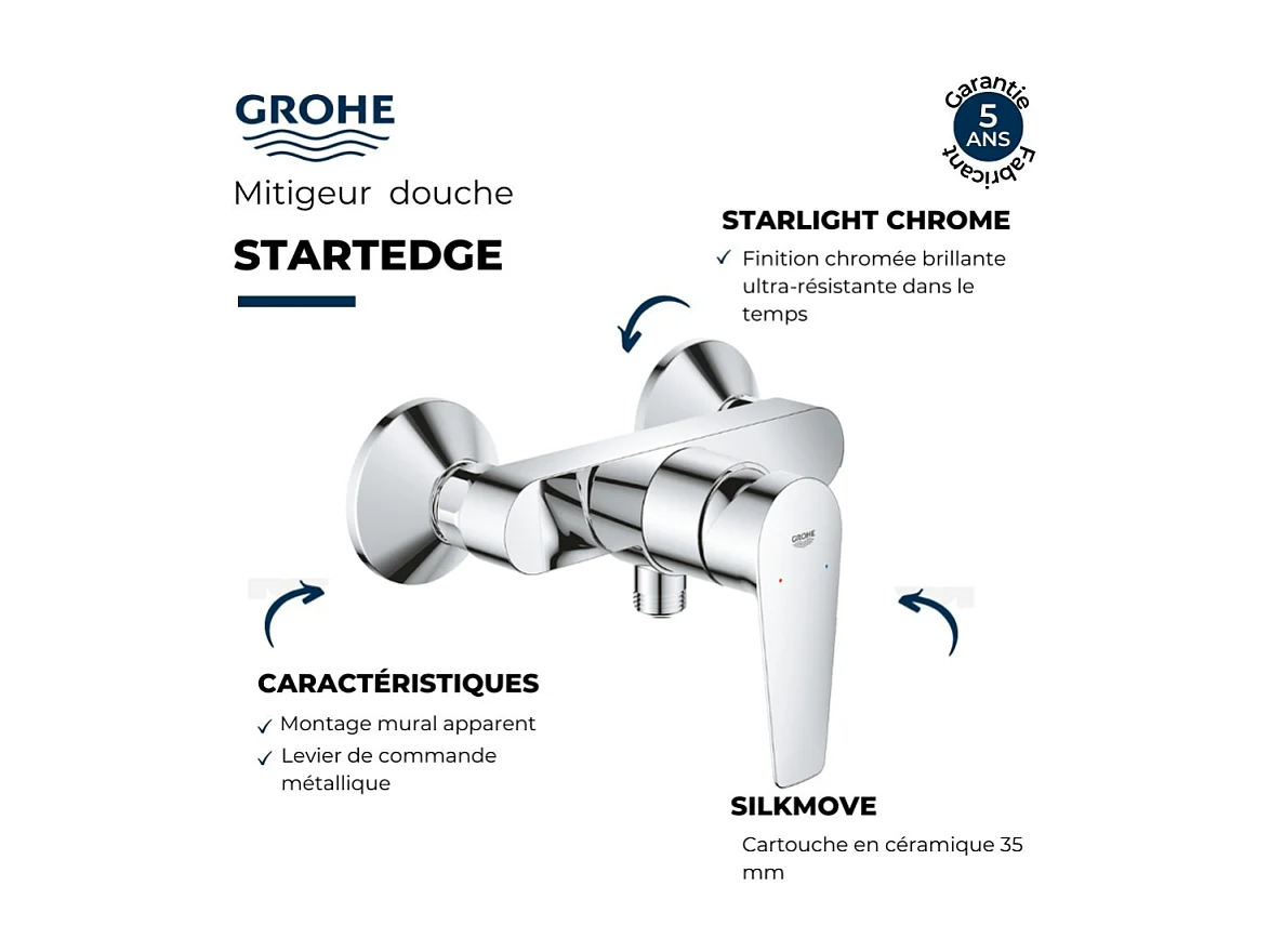 Mitigeur de douche mécanique GROHE Startedge + nettoyant