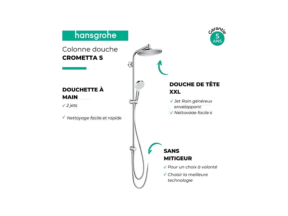 Colonne de douche HANSGROHE Crometta S 240 sans mitigeur + nettoyant Briochin