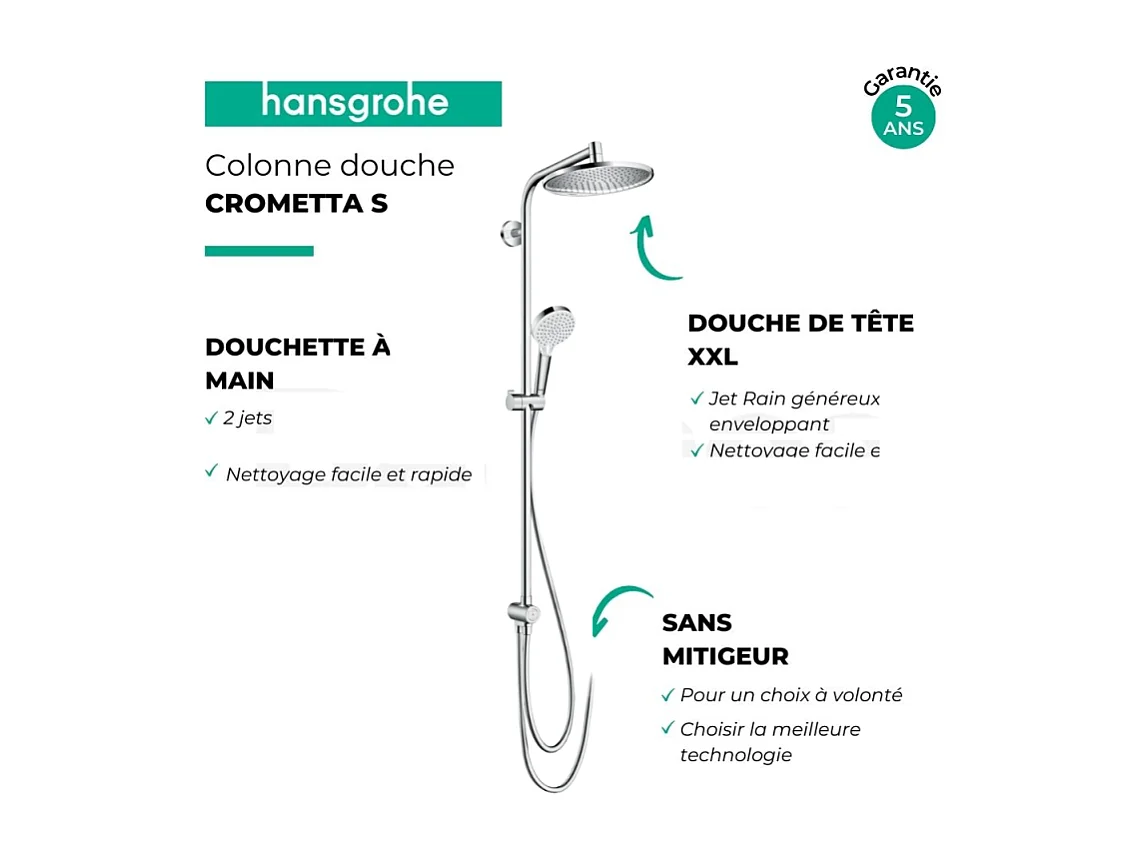 Colonne de douche HANSGROHE Crometta S 240 sans mitigeur + nettoyant Briochin