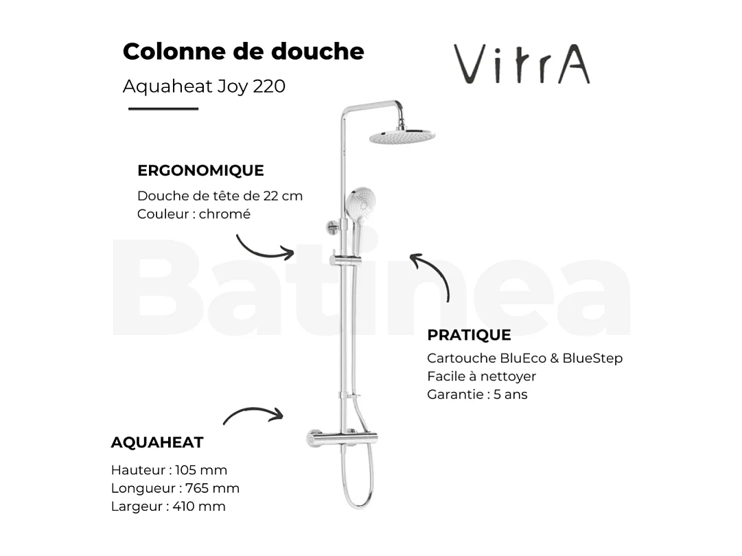 Colonne de douche thermostatique VITRA Aquaheat Joy 220