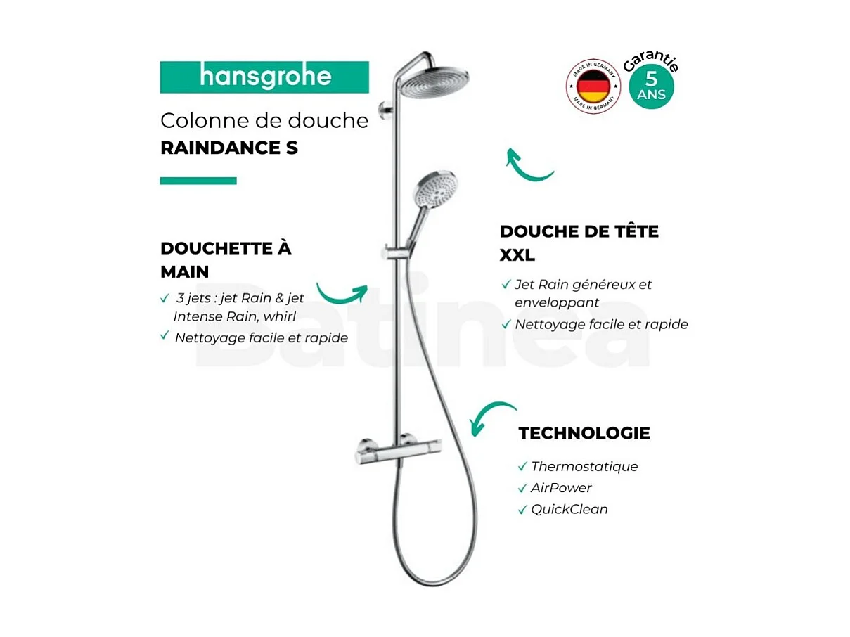 Colonne de douche thermostatique HANSGROHE Raindance S 240 chromé