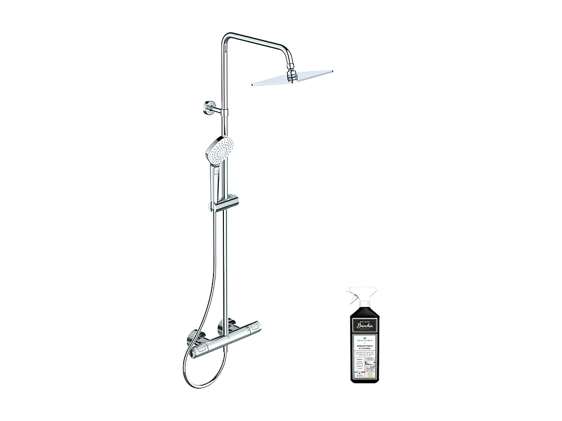 Colonne douche thermostatique IDEAL STANDARD Ceratherm T100, douchette Evo Diamant + Nettoyant BRIOCHIN Ecocert