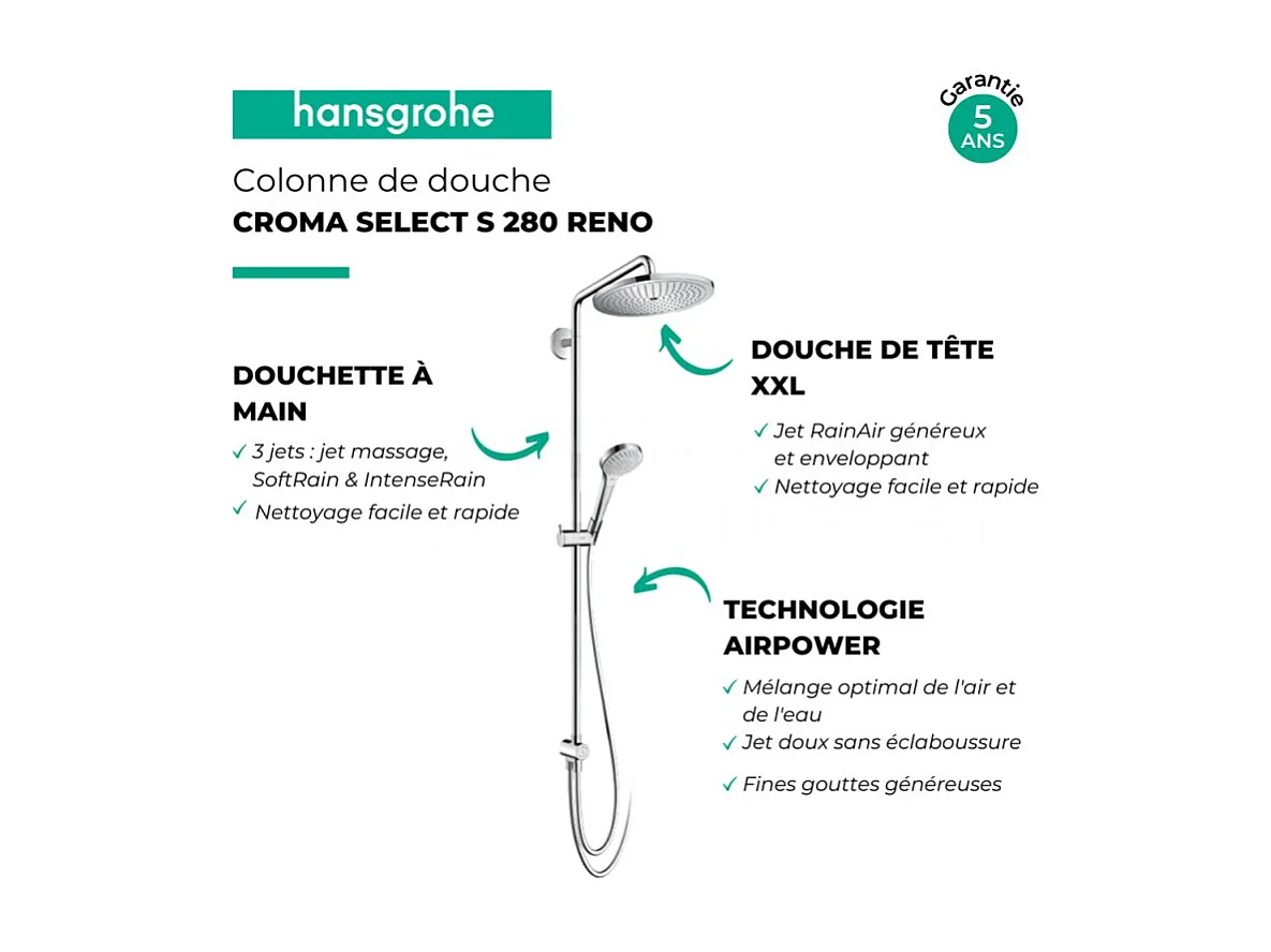 Columna de ducha o ducha de baño sin mezclador HANSGROHE Croma Select S 280 cromo