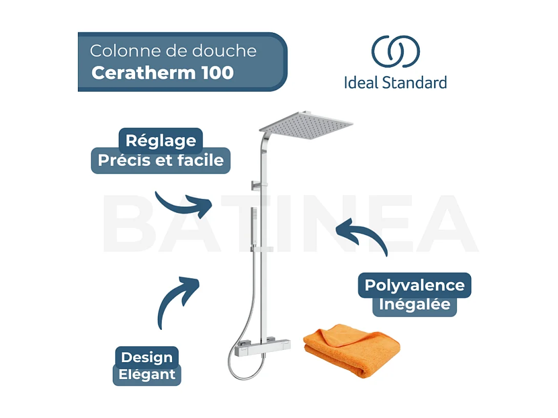 Colonne de douche thermostatique IDEAL STANDARD Ceratherm C100 + microfibre
