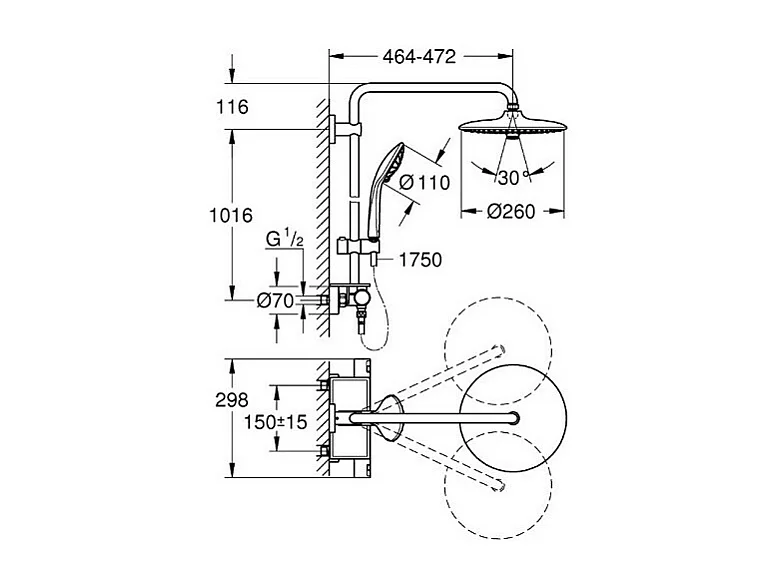 GROHE Colonne de douche thermostatique Vitalio Joy 260 avec nettoyant robinetterie GrohClean