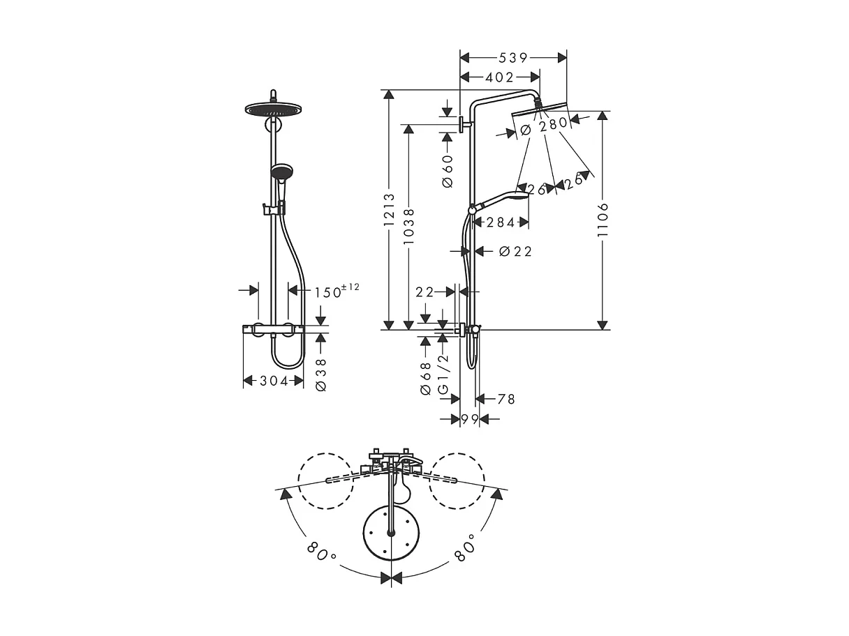 Colonne de douche thermostatique HANSGROHE Croma Select S 280 chromé