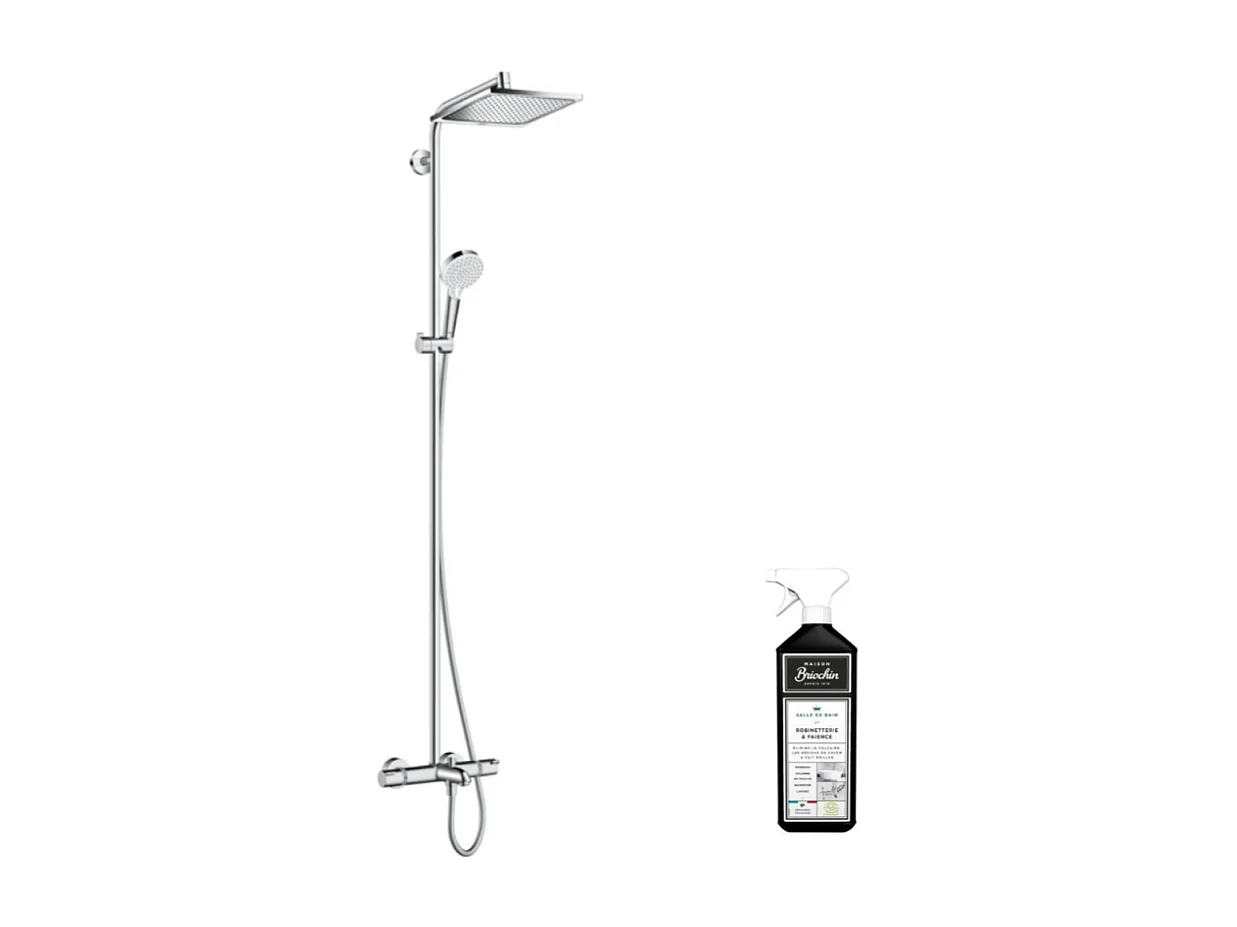 Colonne bain douche thermostatique HANSGROHE Crometta E 240 chromé + nettoyant Briochin