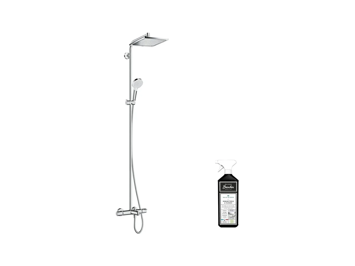 Colonne bain douche thermostatique HANSGROHE Crometta E 240 chromé + nettoyant Briochin
