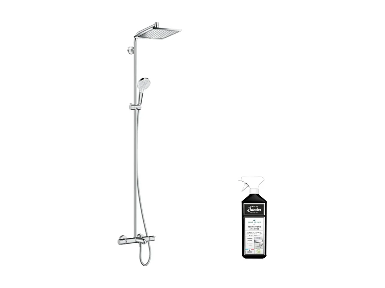 Colonne bain douche thermostatique HANSGROHE Crometta E 240 chromé + nettoyant Briochin