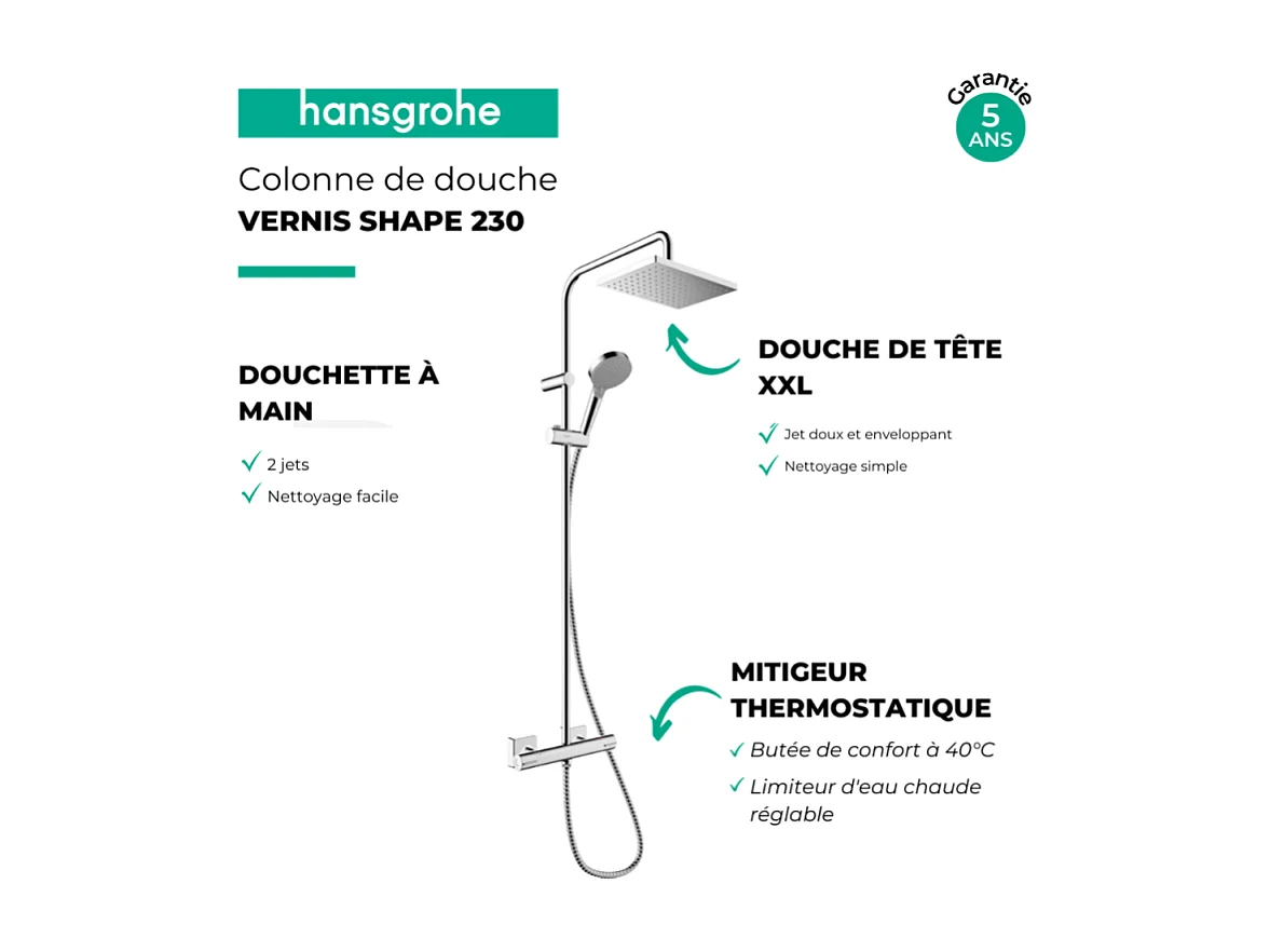 Colonne de douche thermostatique HANSGROHE Vernis Shape 230 chromé