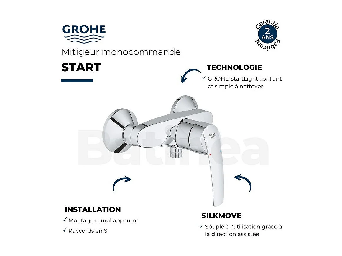Mitigeur de douche mécanique  GROHE Start chromé + nettoyant