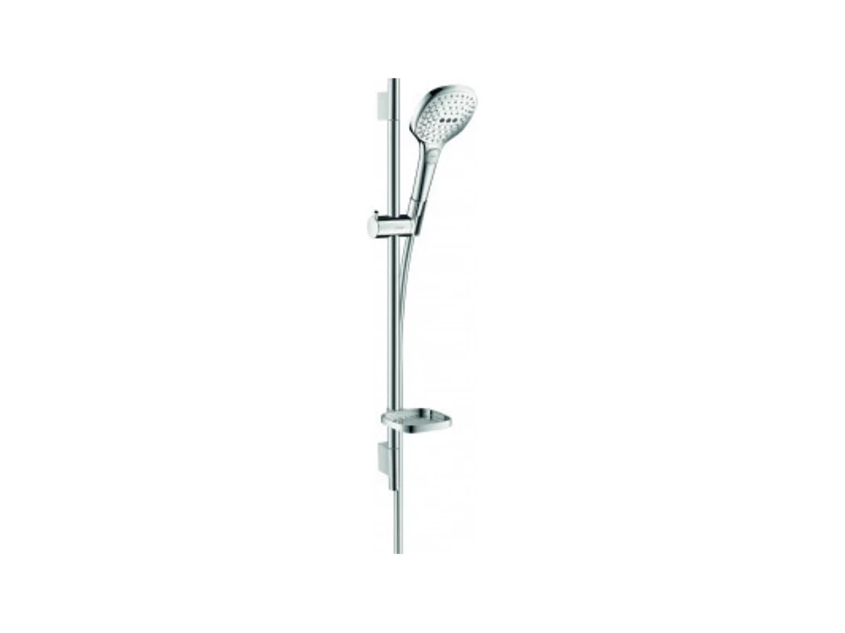 Set de douche 120 3jet EcoSmart 9 l/min avec barre Unica'S puro 65 cm et porte-savon chromé Hansgrohe Raindance Select E