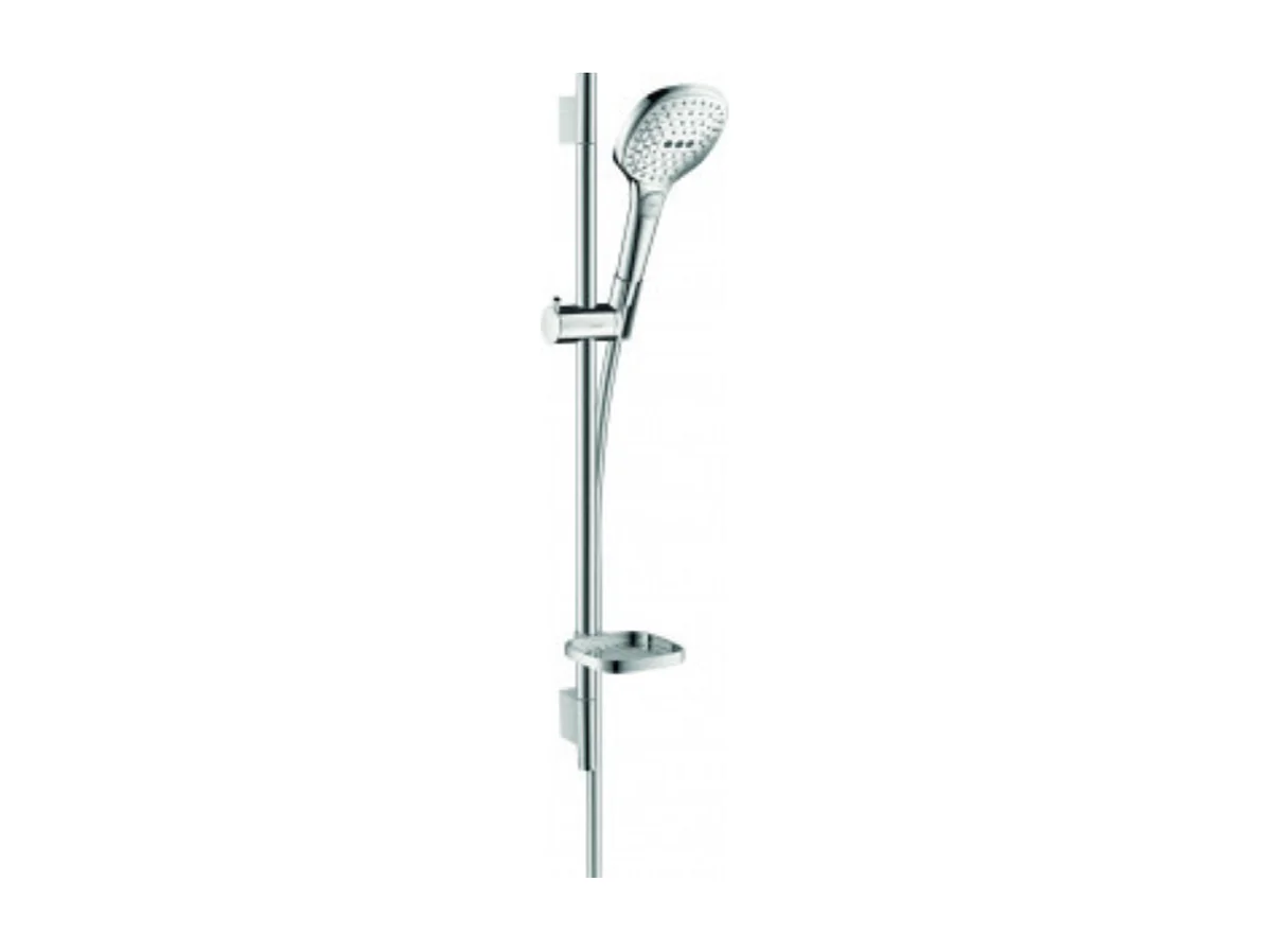 Set de douche 120 3jet EcoSmart 9 l/min avec barre Unica'S puro 65 cm et porte-savon chromé Hansgrohe Raindance Select E
