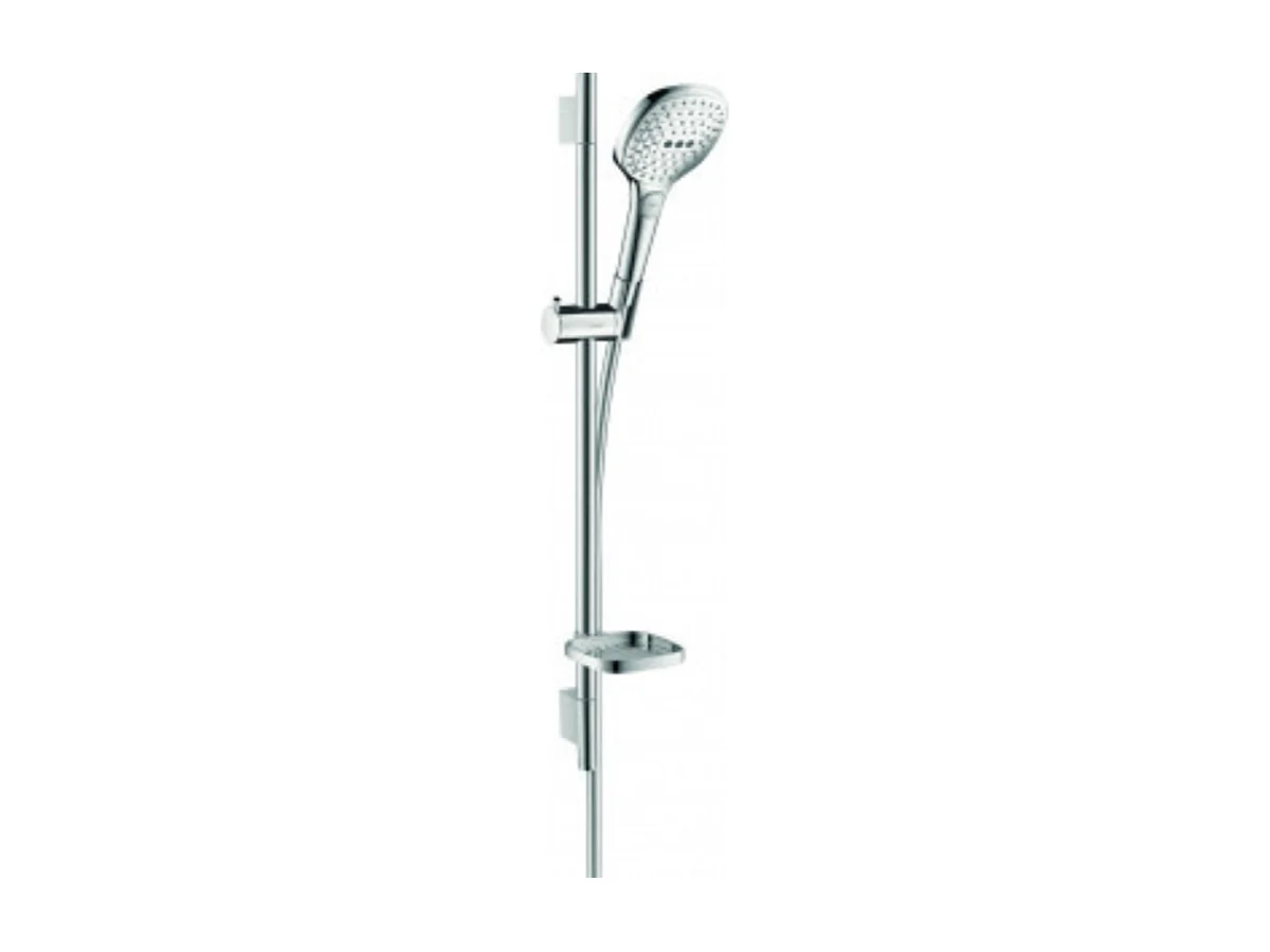 Set de douche 120 3jet EcoSmart 9 l/min avec barre Unica'S puro 65 cm et porte-savon chromé Hansgrohe Raindance Select E