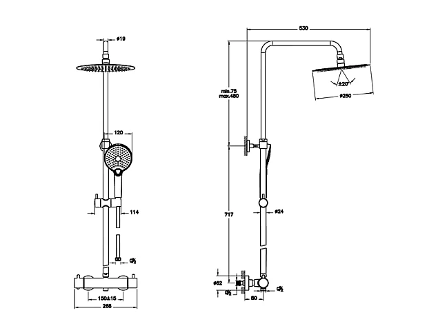 Colonne de douche VITRA Aquaheat Bliss 250