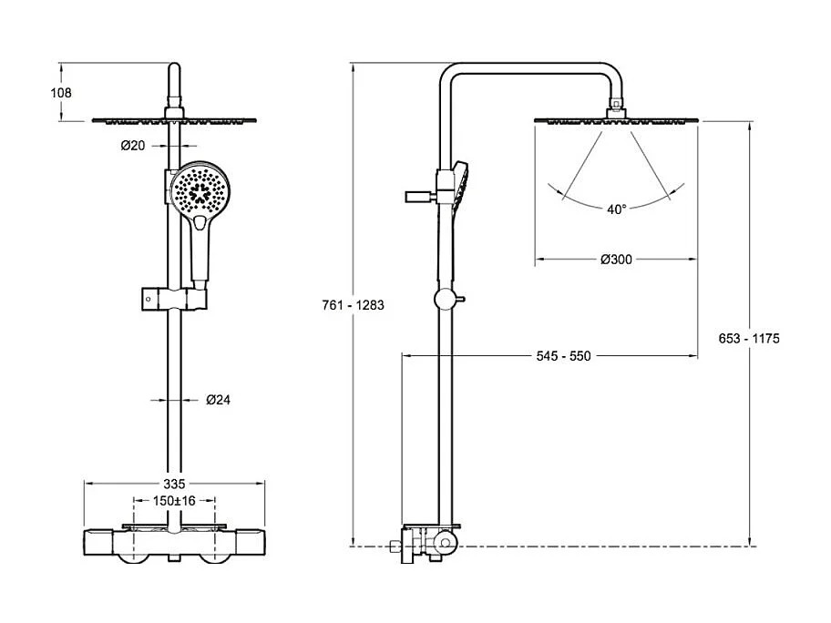 Colonne de douche thermostatique JACOB DELAFON Metro chromée