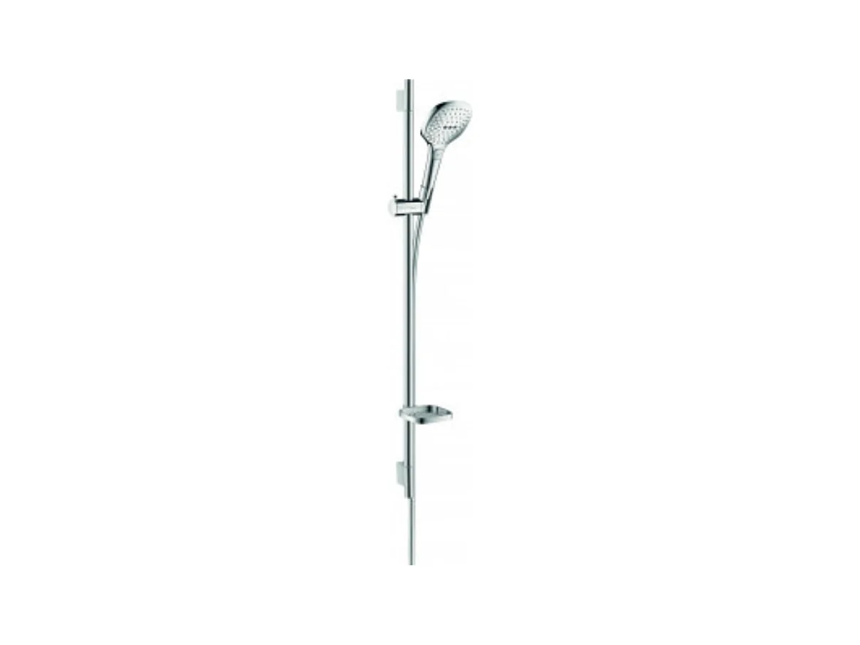 Set de douche 120 3jet EcoSmart 9 l/min avec barre Unica'S puro 90 cm et porte-savon chromé Hansgrohe Raindance Select E