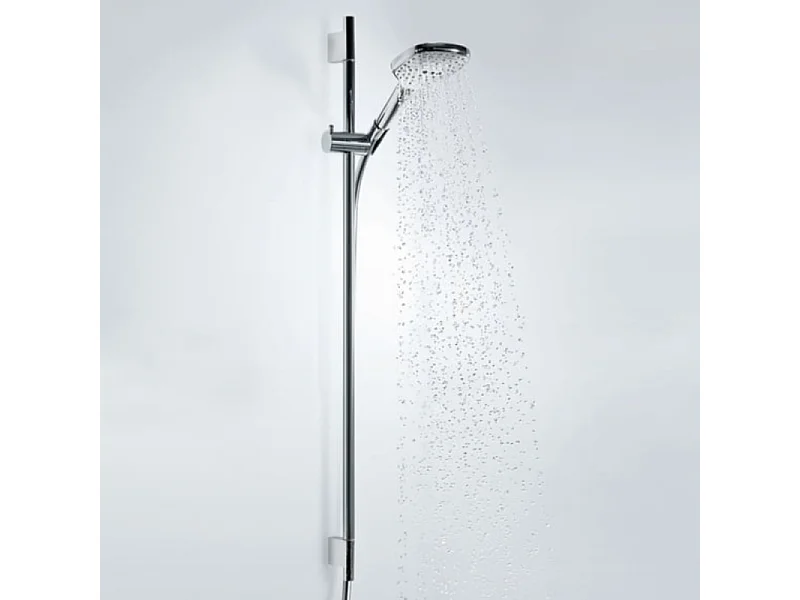 Set de douche 120 3jet EcoSmart 9 l/min avec barre Unica'S puro 90 cm et porte-savon chromé Hansgrohe Raindance Select E