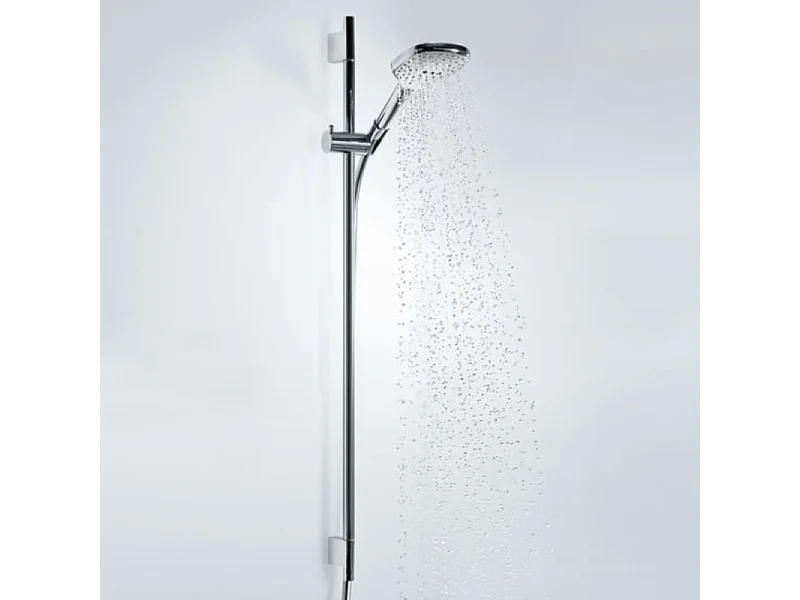 Set de douche 120 3jet EcoSmart 9 l/min avec barre Unica'S puro 90 cm et porte-savon chromé Hansgrohe Raindance Select E