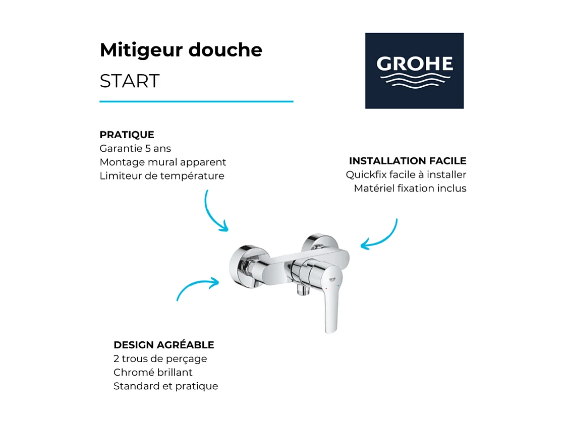 Mitigeur douche mécanique GROHE Quickfix Sstart 2021 + microfibre
