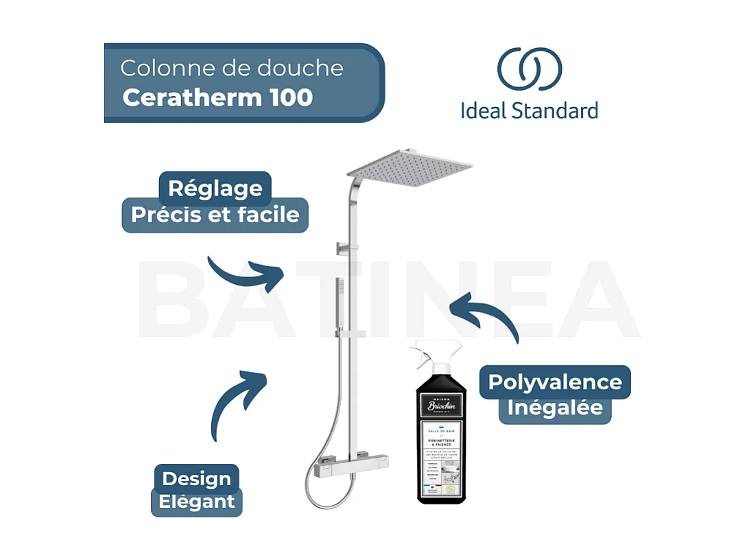 Colonne douche thermostatique IDEAL STANDARD Ceratherm C100 + Nettoyant BRIOCHIN Ecocert